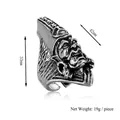 Anillo de cara de demonio punk retro para hombre con acabado de plata oxidada y detalles - Plateado
