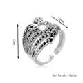 Anello pavone vintage in lega d'argento con pietre nere, altezza 23mm, peso 6g - Argento