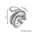 Retro snake wrap ring in silver finish with detailed scale texture and dimensions - Silver