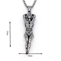 Retro stainless steel necklace with sexy female figure pendant on pearl chain - Silver