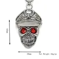 Vintage punk silver skull pendant with red gemstone eyes and military eagle cap - Silver