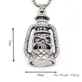 Vintage kerosene lantern skull pendant necklace in silver finish for men, 43mm height - Silver