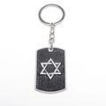 Detailed close-up of retro silver Star of David keychain with black pebble texture - Silver