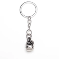 Detailed view of silver boxing glove keychain pendant with circular metal split ring - Silver