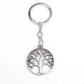 Macro detail of a vintage hollow Tree of Life silver metal keychain for bags - Silver