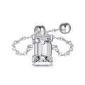 Elegant minimalist 925 sterling silver chain ring featuring a large emerald-cut clear stone - Square White Rhinestone Chain Ring / Silver