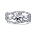 Classic S925 sterling silver wedding ring with round brilliant cut 5A cubic zirconia stones - US 5 / Silver Interwoven Twisted Style (AY120217)