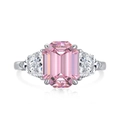 Elegant S925 silver ring featuring a pink emerald-cut gemstone and two side diamonds - US 6 / Pink
