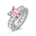 Bague luxueuse en argent S925 avec grand zircon rose rectangulaire et pavage de pierres - US 5 / Rose (DY120605-S-W-BF)