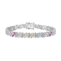 S925 sterling silver bracelet with multi-color baguette-cut cubic zirconia crystals - 925 Silver / White Gold (DY150215-S-W-BC#16)