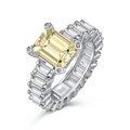 Bague en argent S925 avec une grande pierre de zircon champagne à coupe émeraude - US 5 / Jaune (DY120605-S-W-HB)