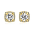 Luxurious gold-plated S925 sterling silver stud earrings with round-cut zircon stones - Square Halo Gold (DY1D0006-S-G-WH)