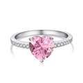 Bague élégante en argent S925 avec une pierre rose en forme de cœur et pierres d'accent - Taille 5 / Style Pavé Cœur (DY120549) / Rose