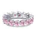 Elegant S925 sterling silver eternity ring featuring pink heart-cut cubic zirconia gems - US 9 / Platinum Pink