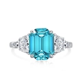 Three-stone S925 sterling silver ring with emerald-cut light blue zircon and clear side stones - Blue