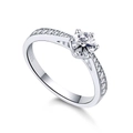 Bague classique en argent sterling S925 avec pierre ronde à six griffes et pavé - US 6 / Style Classique Pavé à Griffes (DY120014)