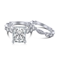 S925 sterling silver bridal ring set with emerald cut zircon in a polished platinum finish - US 9 / Silver