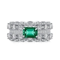 Luxurious S925 silver ring featuring emerald-cut green gemstone and double row zircons - US 5 / Emerald Cut Green Zirconia(DY120618)