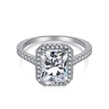 Luxurious S925 sterling silver ring with a radiant cut square zircon and halo setting - US 5 / Clear