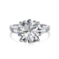 Bague élégante en argent S925 avec grand zircon rond et pierres latérales rectangulaires - Zircone Blanche