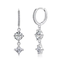 S925 sterling silver drop earrings with round and princess cut zircon gemstones - 925 Silver / White Gold with White Zircon (DY110219-S-W-WH)