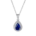 Élégant collier en argent sterling S925 avec grand pendentif zircon bleu goutte - Argent 925 / Or Blanc (DY190348-S-W-BU)