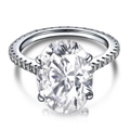 Classic S925 silver ring featuring a large oval-cut zircon and pavé diamond band - US 9 / Silver