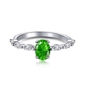 Elegant S925 sterling silver ring featuring oval green zircon and marquise side stones - US 7 / Oval Green Gemstone Vintage Style / Silver & Green
