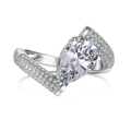 Franse stijl S925 sterling zilveren ring met peer geslepen zirkonia en pavé stenen - US 7 / Witgoud