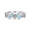 Anello in argento sterling S925 con zirconi blu e bianchi in castoni irregolari - US 8 / Oro Bianco Con Zircone Blu