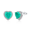S925 sterling silver heart-shaped halo stud earrings with emerald green zircon - 925 Silver / Platinum