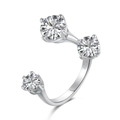 Offener Ring aus S925 Sterlingsilber für Damen mit drei Zirkonia in Krappenfassung - Einstellbar Offen / Platinweiß