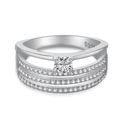 Elegant S925 sterling silver multi-layer stackable ring with sparkling zircon stones - US 7 / Silver