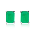 Classic S925 sterling silver stud earrings with emerald-cut green zircon on white surface - 925 Silver / Emerald Green