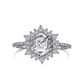 Anello scintillante in argento 925 con zircone taglio smeraldo e montatura halo - US 6 / Argento