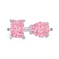 Elegante anillo Toi et Moi de plata S925 con circonitas rosas talla radiant y de pera - Abierto Ajustable / Plata Rectángulo + Pera Piedra Rosa
