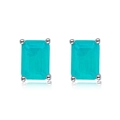 Classic S925 sterling silver stud earrings with emerald-cut emerald green gemstone - 925 Silver / Lake Blue