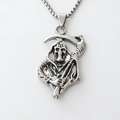 Retro Grim Reaper pendant necklace in silver metal with a classic box chain - Silver