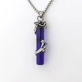 Collar retro de acero inoxidable con colgante de pilar de dragón azul y cadena de caja - Azul