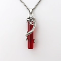Collana con drago d'argento, pendente in pietra rossa e catena in acciaio inossidabile - Rosso