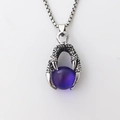 Collana con artiglio di drago argento e ciondolo gemma viola stile street - Argento & Blu