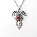 Collar gótico de plata con cruz, alas de murciélago y piedra roja en cadena de caja - Plateado
