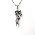 Dragon wrapping around sword pendant with box chain in vintage silver stainless steel - Silver