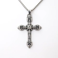 Retro-Gothic-Kreuzanhänger-Halskette mit Kristall und Edelstahl-Panzerkette für Herren - Silber