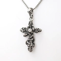 Gothic retro silver cross necklace with serpent and skull pendant for men - Silver