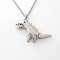 Collar con colgante de dinosaurio mecánico plateado con acabado mate y cadena de caja - Plateado