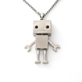 Collana lunga con catena a scatola e ciondolo a robot in acciaio inossidabile argento lucido - Robot / Argento