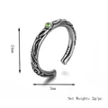 Anello aperto argento retrò con pietra verde e trama ondulata, diametro di 24mm - Anello Magico