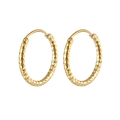 Detailed close-up of diamond-cut texture on gold spiral hoop earrings for men and women - Gold 14mm (Single Piece)