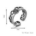 Anello aperto argento retrò con catena e smiley, diametro di 20mm visualizzato - Faccina Sorridente Argento Antico (Ring025) / Aperto Regolabile